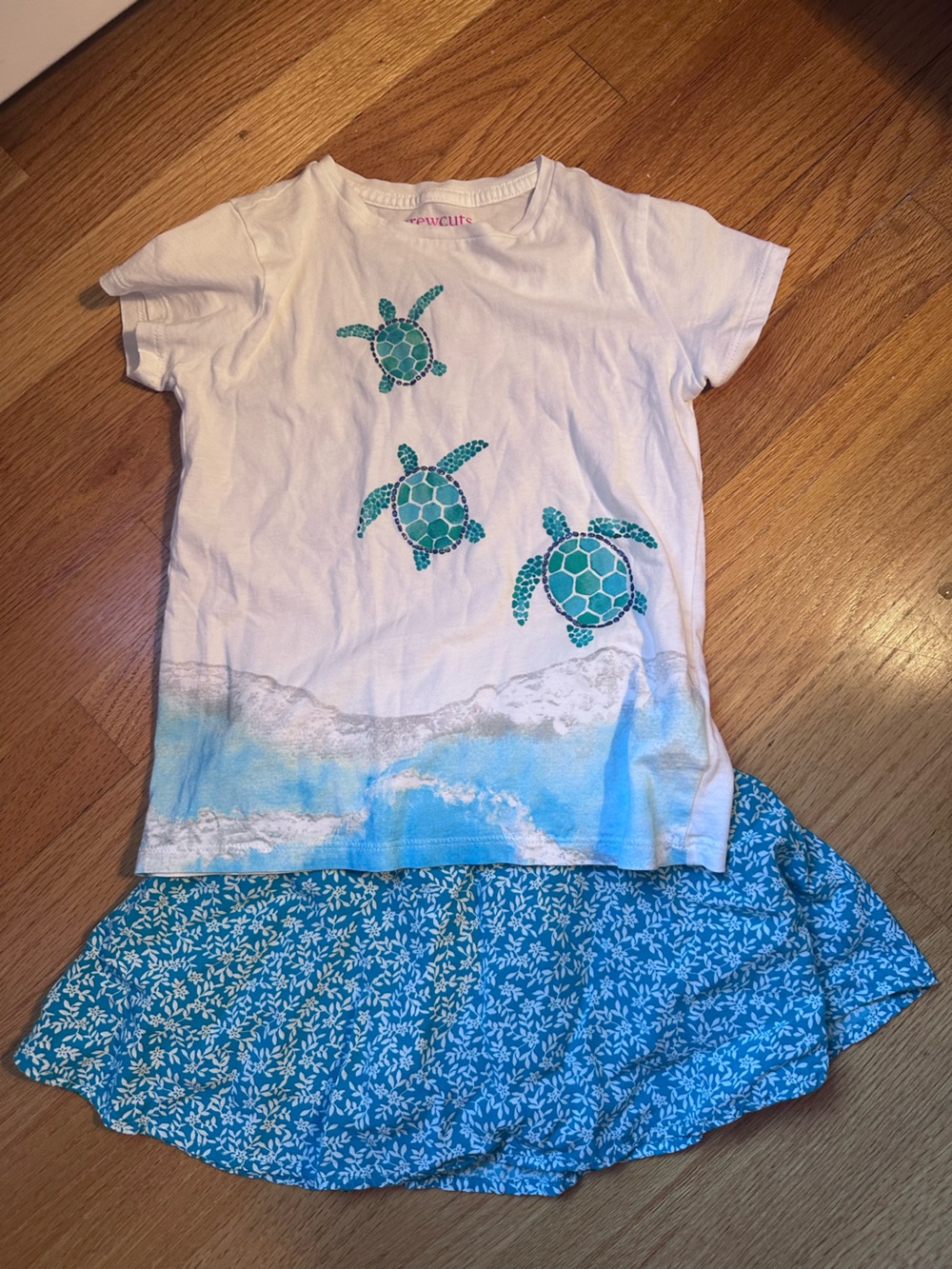 Crewcuts White Tee with Teal Turtle Prints with matching short